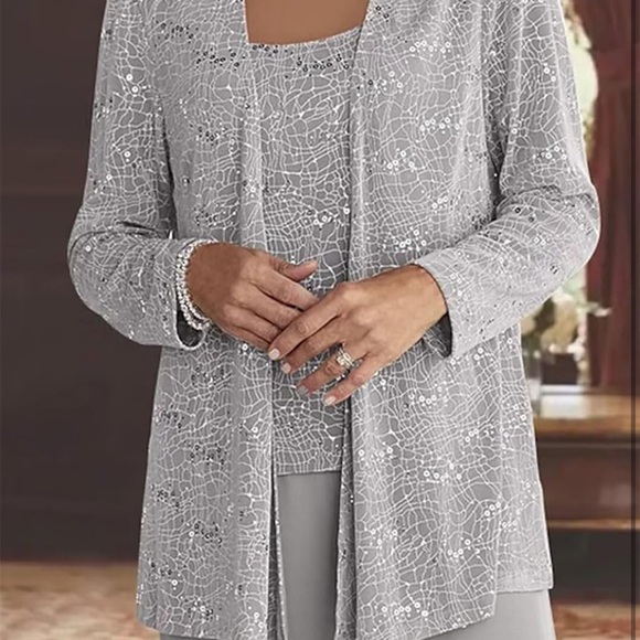 ManDu 3-Pieces Lace Mother of The Bride Pant Suits for Wedding - Picture 5 of 15